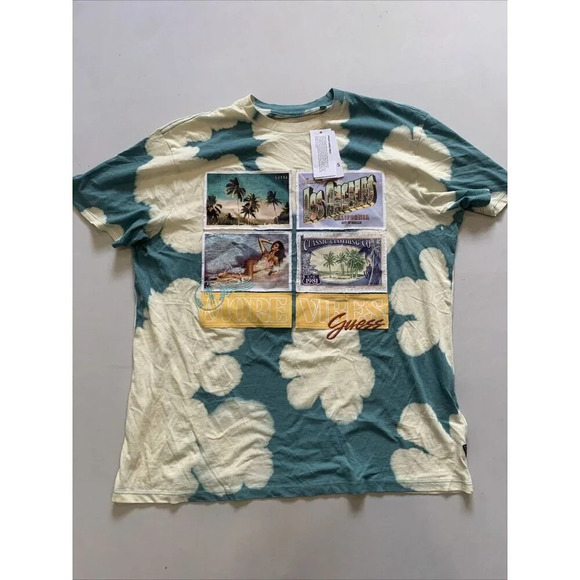 Guess Men's Blue More Vibes Tie-Dye Graphic Tee Large 100% Cotton NWT - Picture 1 of 8